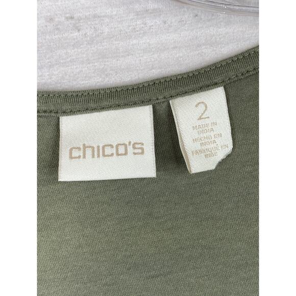 Chico's Tank Top Sz 2 Women L Green Sequins Front Sleeveless Party Lined Stretch - Picture 3 of 11
